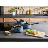 Morphy Richards blue aluminium saucepan set 3 piece, UK version