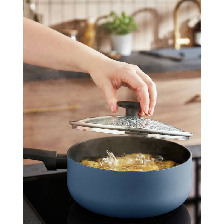 Morphy Richards blue aluminium saucepan set 3 piece, UK version