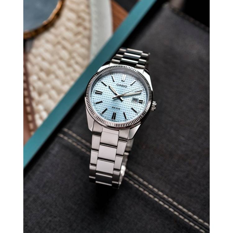 Casio analogue watch ice blue dial stainless steel, imported from the UK
