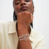 Inicio silver plated mesh heart clasp bracelet 18cm - British product