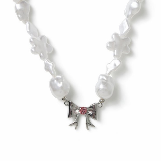 Flitzy kids bow pendant white pearl necklace (British brand)
