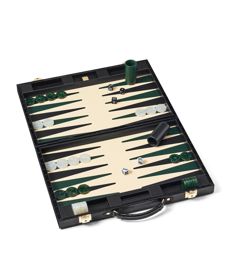 Aspinal of London croc-embossed leather backgammon set 17-inch - British product