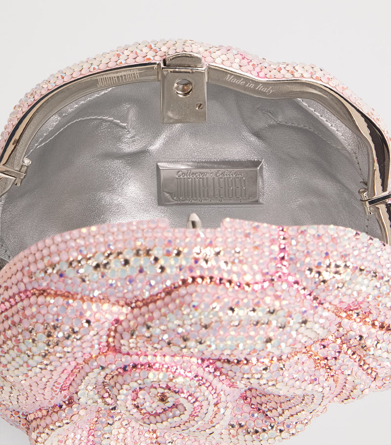 Judith Leiber embellished rose clutch bag evening accessory, imported from the UK