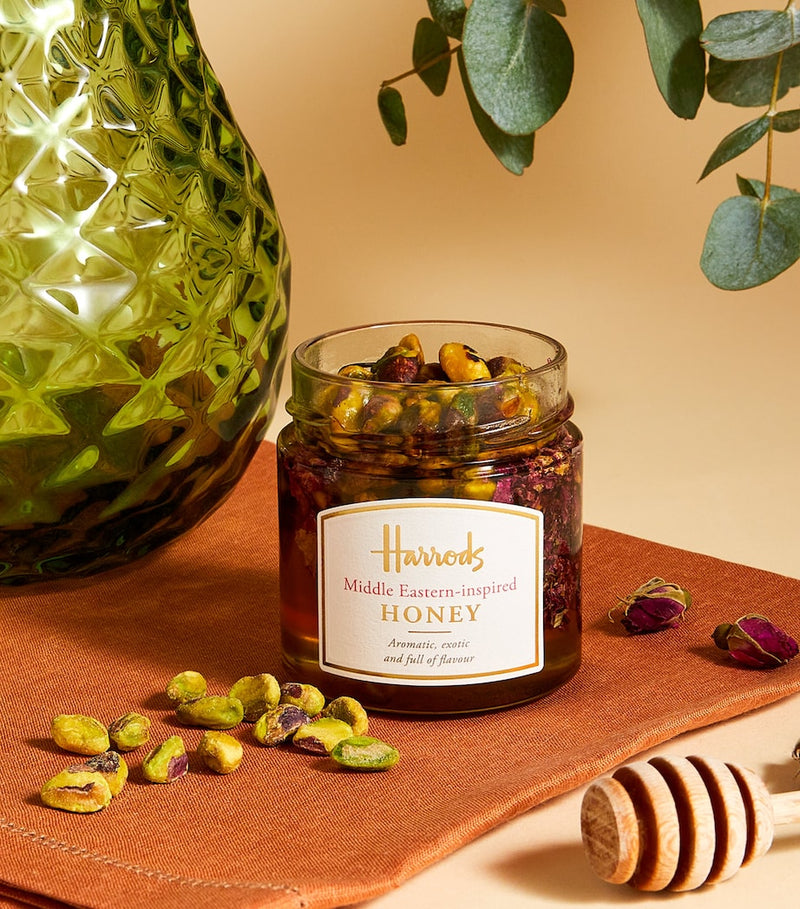 Harrods Middle Eastern-inspired honey with rose petals, pistachios and cardamom 250g, UK version