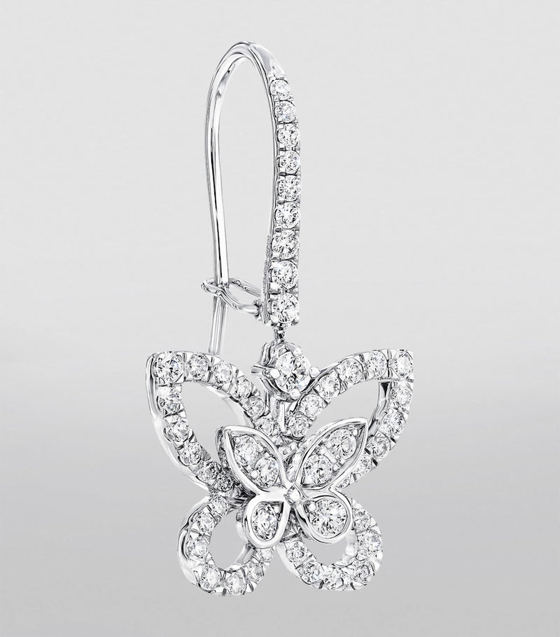 Graff white gold diamond butterfly drop earrings, imported from the UK