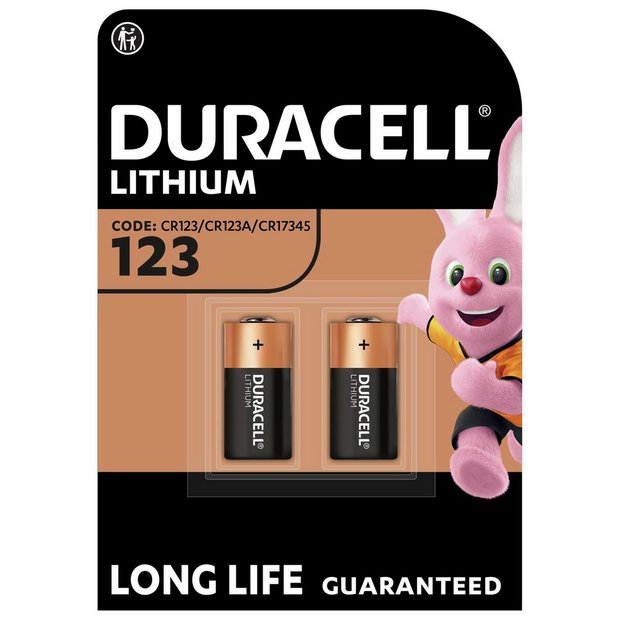 Duracell CR123A battery 2-pack, imported from the UK