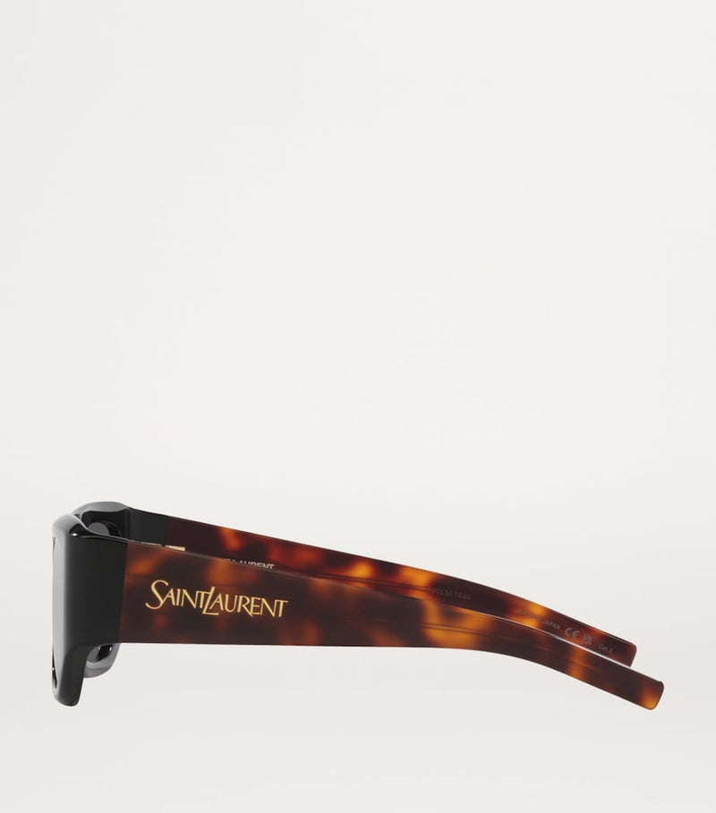 Saint Laurent pillowed square sunglasses in tortoiseshell with gold logo - British product