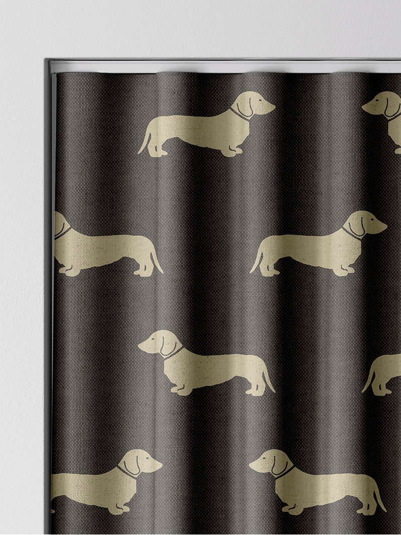 Emily Bond grey Peggy dachshund print curtains (British brand)