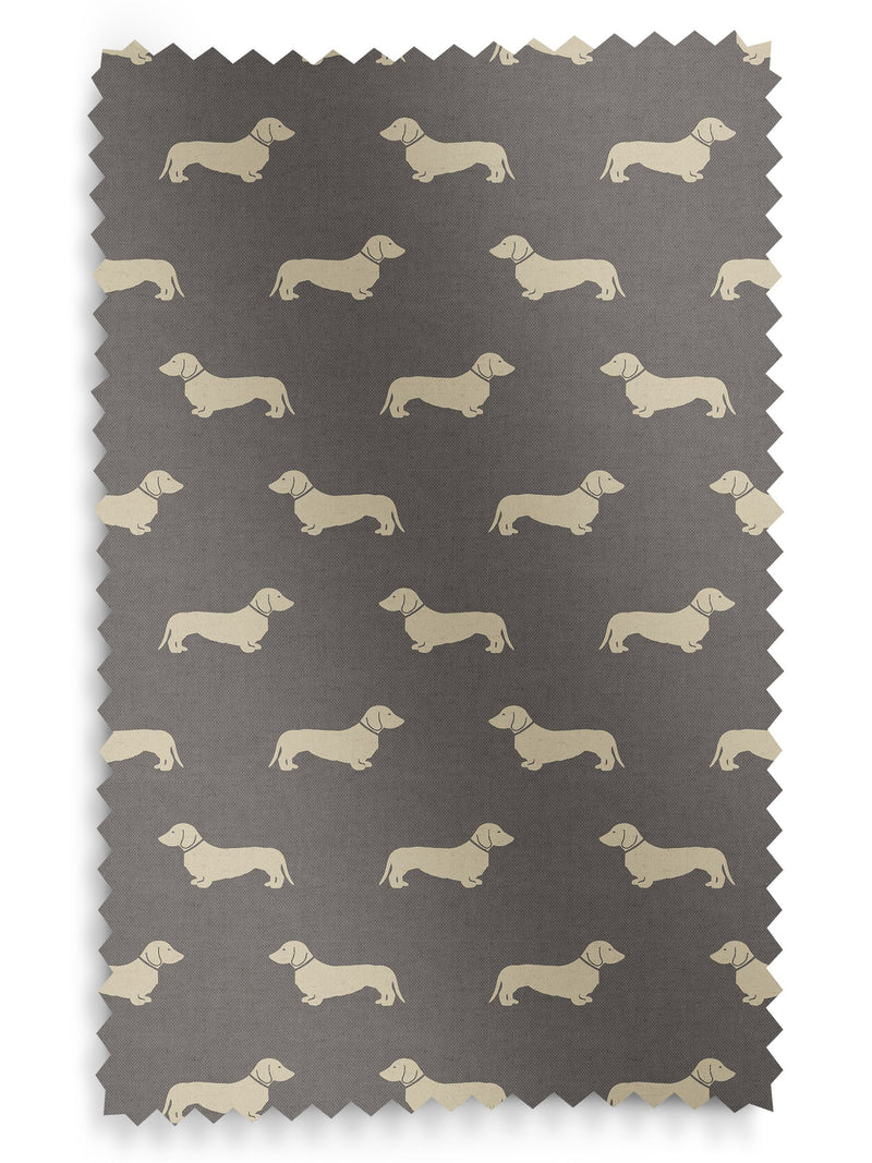 Emily Bond grey Peggy dachshund print curtains (British brand)
