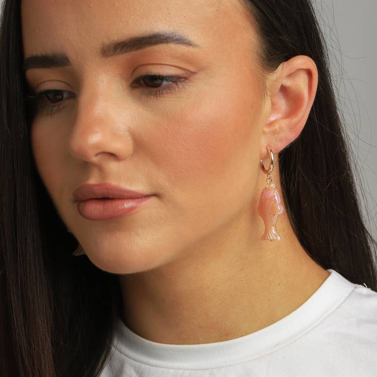 Freedom pink fish drop earrings gold-tone brass (British brand)