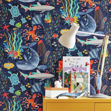 Ohpopsi Beneath the Waves Prussian wallpaper 50cm x 10m (British brand)