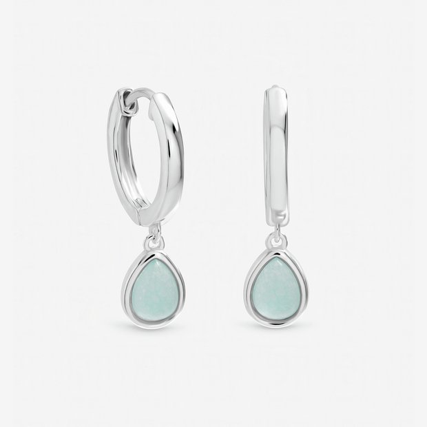 Inicio silver plated turquoise charm hoop earrings (British brand)