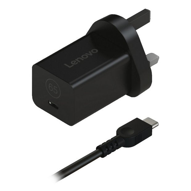 Lenovo 65W GaN Nano USB-C charger black compact, imported from the UK