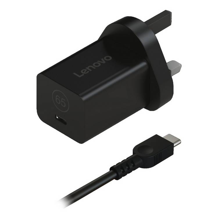 Lenovo 65W GaN Nano USB-C charger black compact, imported from the UK