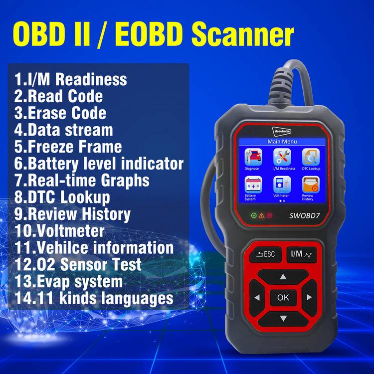 Streetwize OBD II diagnostic reader with cable - British product