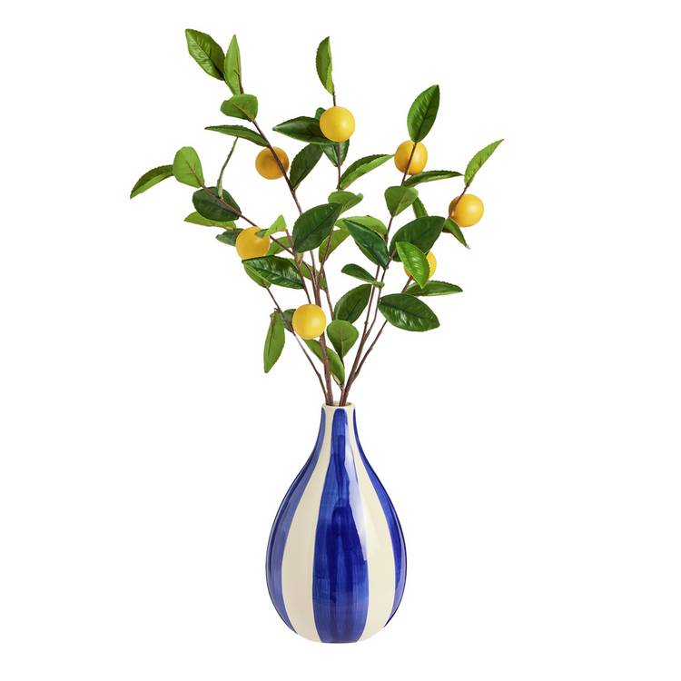 Argos Home artificial lemons in blue striped vase 68cm, UK version