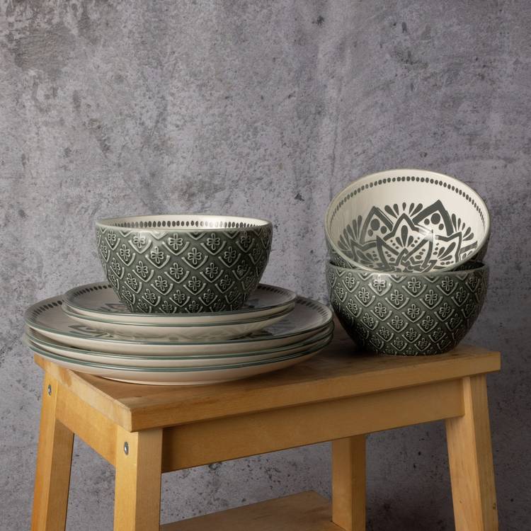 Code Maison ceramic Inari dinner set 12 piece green (British brand)