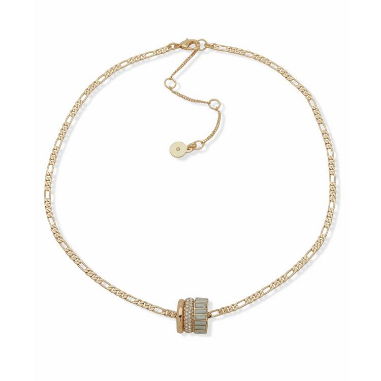 DKNY Gold Tone Pave White Baguette Pendant Necklace