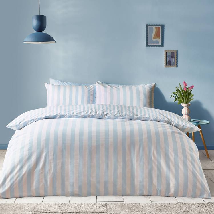 Sassy B stripe tease blue bedding set single (British brand)