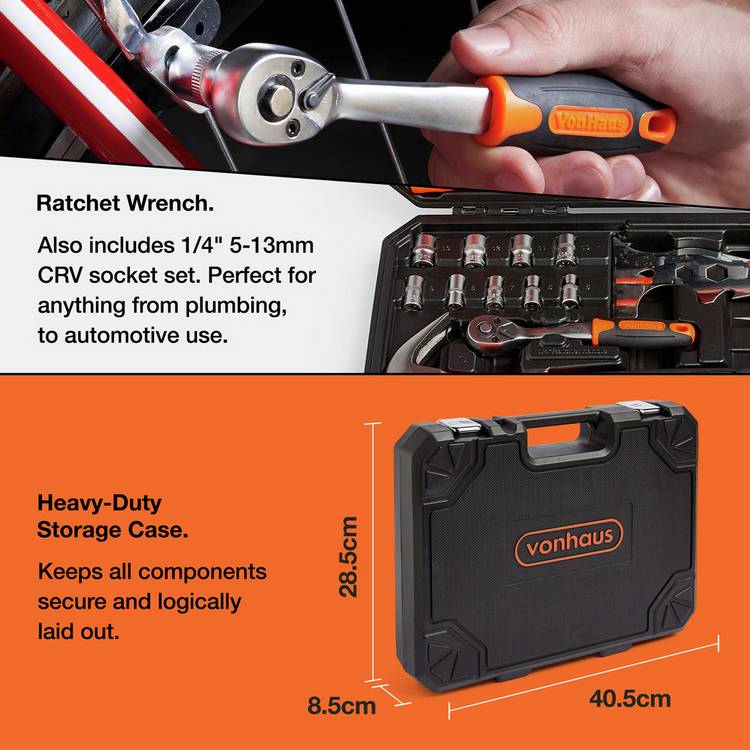 VonHaus hand tool kit 120 pieces, blow-moulded case (British brand)