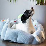 Rosewood Cherry Pop scalloped donut dog bed small, UK version