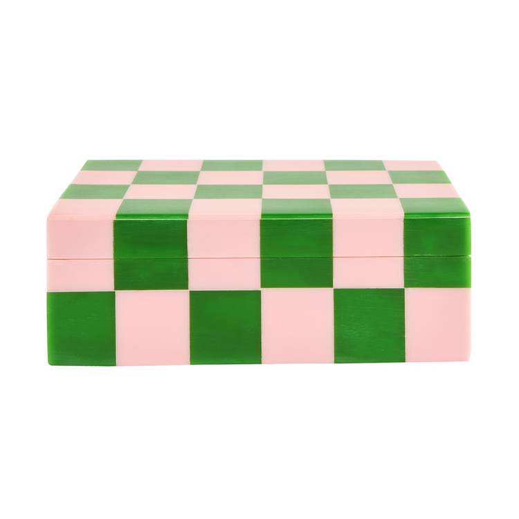 Habitat Brights checkered trinket box in pink and green, UK version