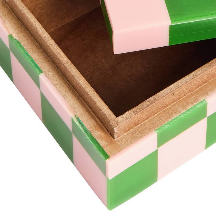 Habitat Brights checkered trinket box in pink and green, UK version