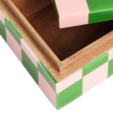 Habitat Brights checkered trinket box in pink and green, UK version
