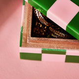 Habitat Brights checkered trinket box in pink and green, UK version