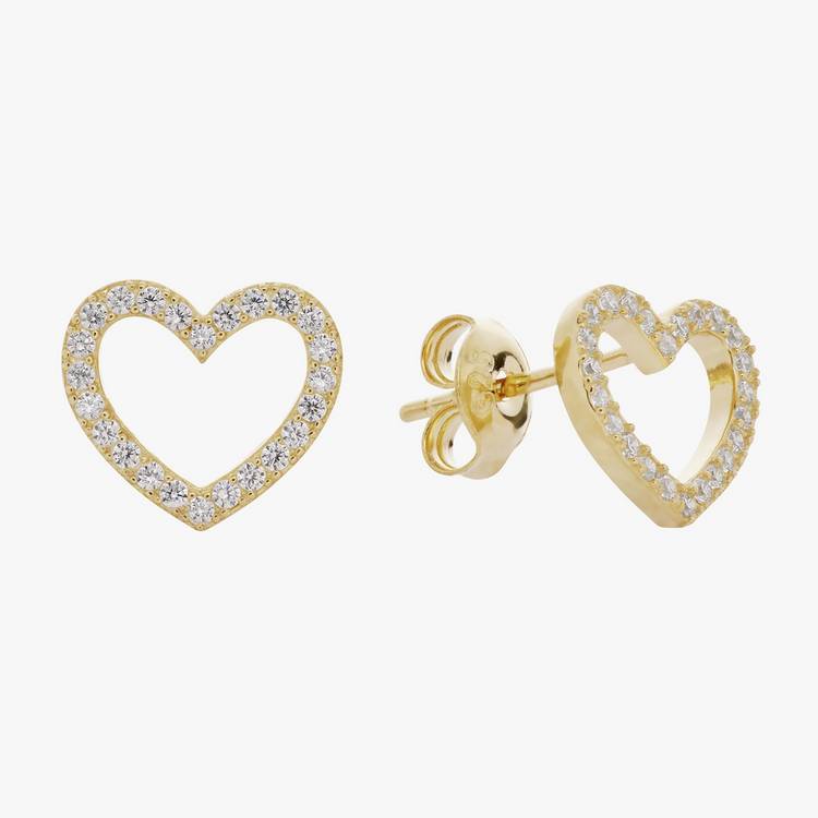 Revere gold cubic zirconia heart stud earrings 9mm (British brand)
