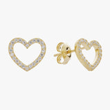 Revere gold cubic zirconia heart stud earrings 9mm (British brand)