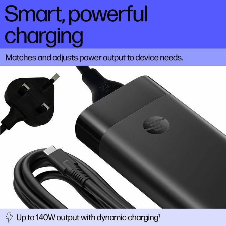 HP 140W USB-C laptop charger, imported from the UK
