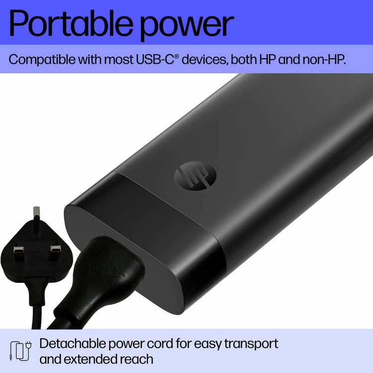 HP 140W USB-C laptop charger, imported from the UK