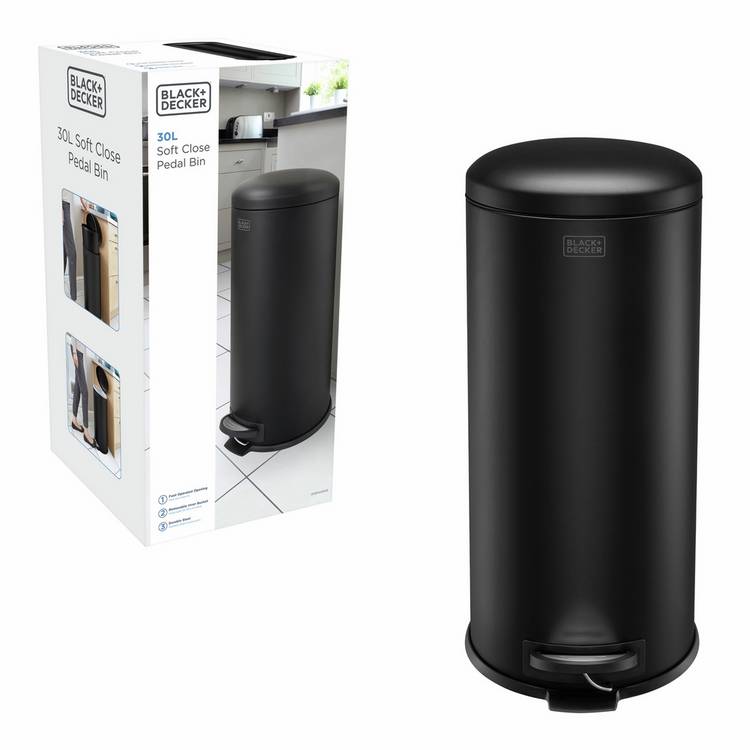 Black+Decker 30L dome lid pedal bin, imported from the UK