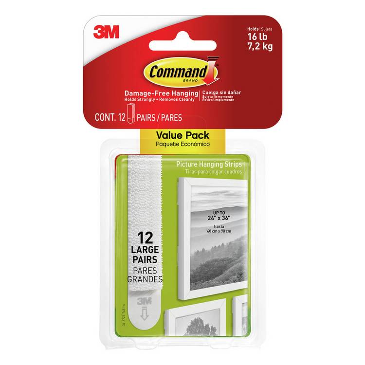 Command Large White Picture Hang Strips 12 Pack - British product