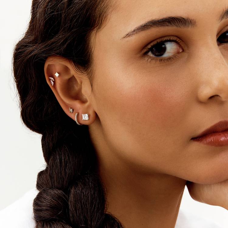 Revere lightning bolt stud earrings sterling silver cubic zirconia - British product