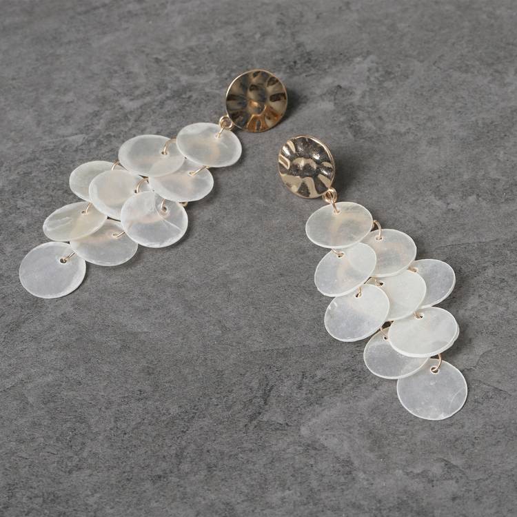 Freedom white shell disc drop earrings 60mm drop - British product