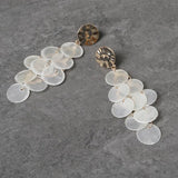 Freedom white shell disc drop earrings 60mm drop - British product