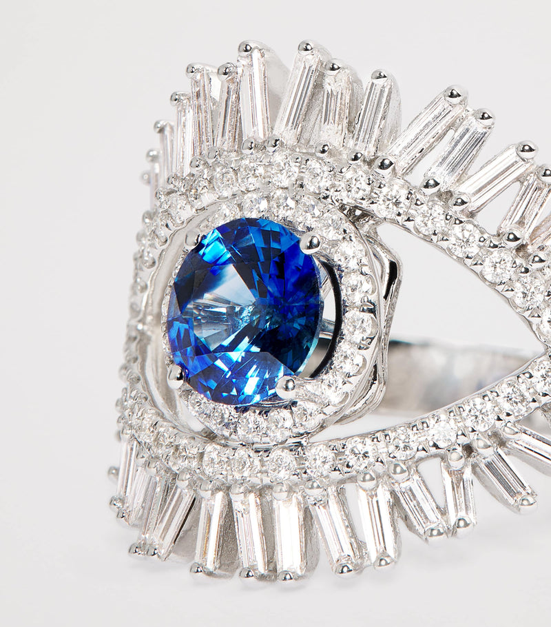 Suzanne Kalan evil eye ring white gold diamond sapphire 6.5 (British brand)