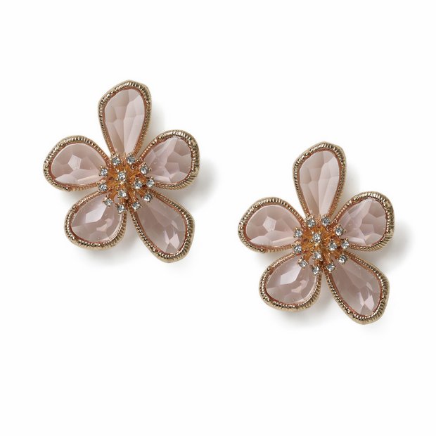 Freedom pink crystal flower stud earrings (British brand)