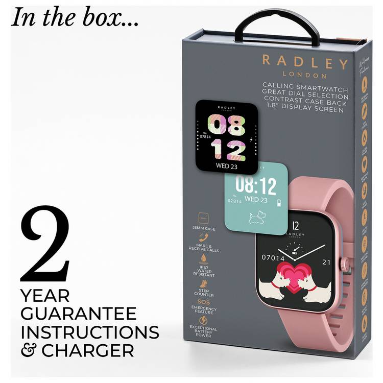 Radley Series 32 pink silicone strap smartwatch, imported from the UK