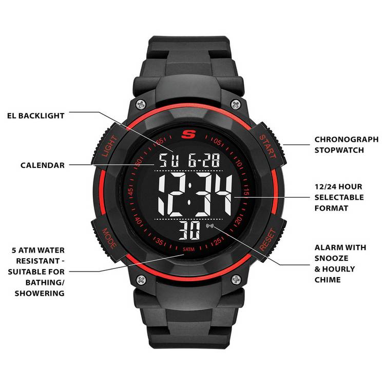 Skechers Ruhland black strap digital chronograph watch (British brand)
