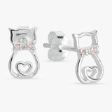 Revere sterling silver pink stone cat earrings - British product