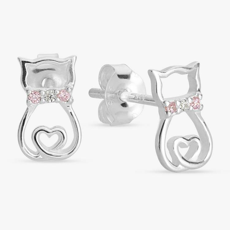 Revere sterling silver pink stone cat earrings - British product