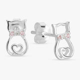 Revere sterling silver pink stone cat earrings - British product