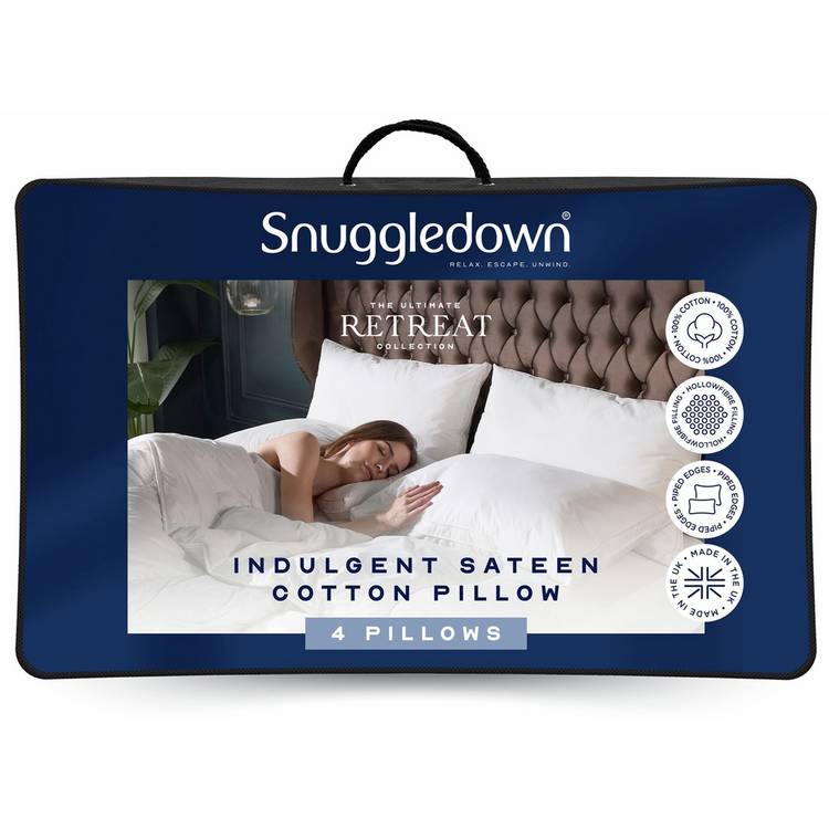 Snuggledown sateen cotton pillows 4 pack, imported from the UK