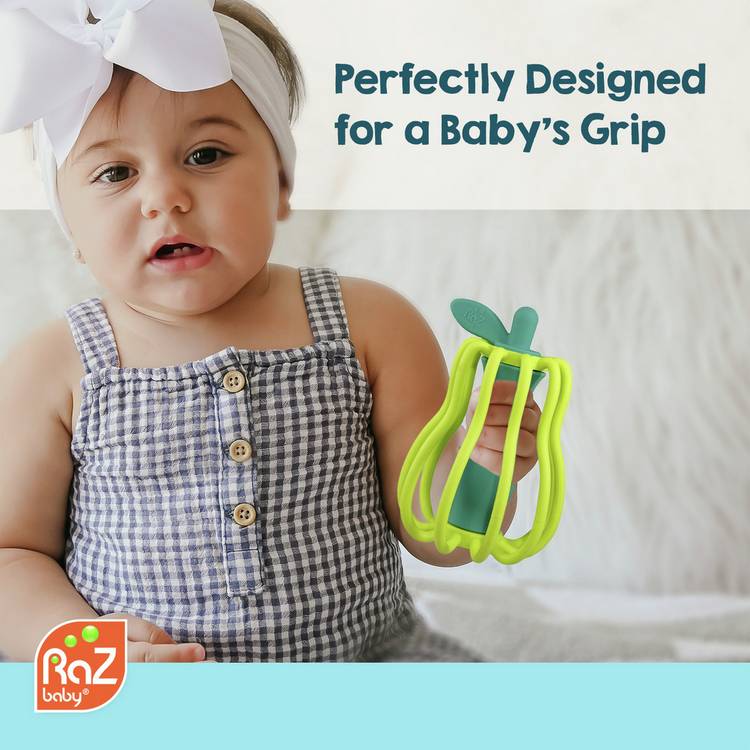 RazBaby pear silicone rattle and teether toy - British product