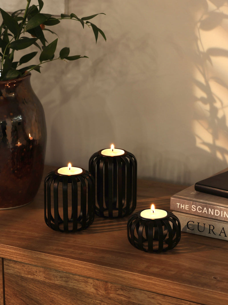 Set of 3 black wire tea light candle holders (British brand)