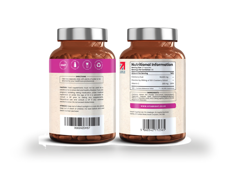 VitaBright Super Strength cranberry capsules 180 count (British brand)