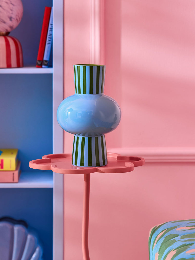 Eleanor Bowmer blue/green stripe ceramic vase 25cm height - British product